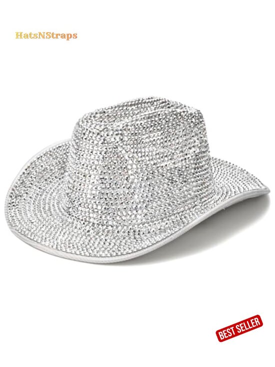 Rhinestone Cowboy Hat for Women, Glitter Cowgirl Hat for Party Disco